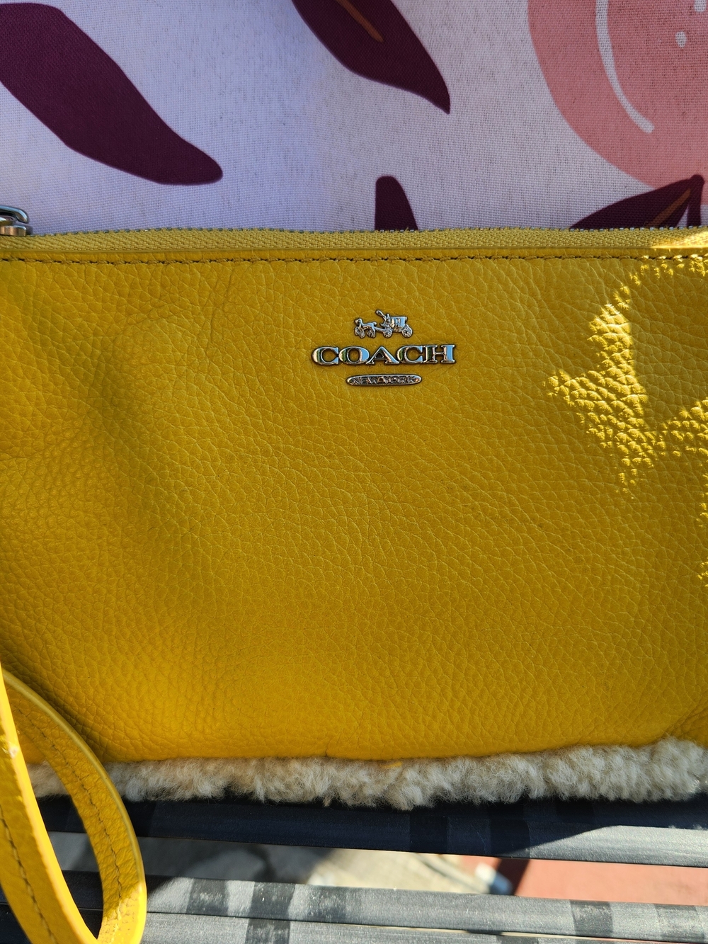 Coach Yellow Leather Shearling Trimmed Wristlet Clutch NWOT - Picture 3 of 12